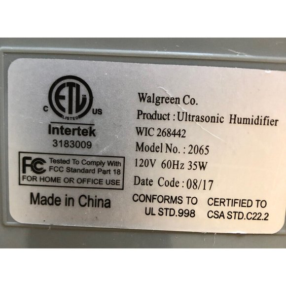 Walgreens Ultrasonic Cool Mist Cold Vapor Electric Humidifier Model 2065 White - Picture 5 of 5